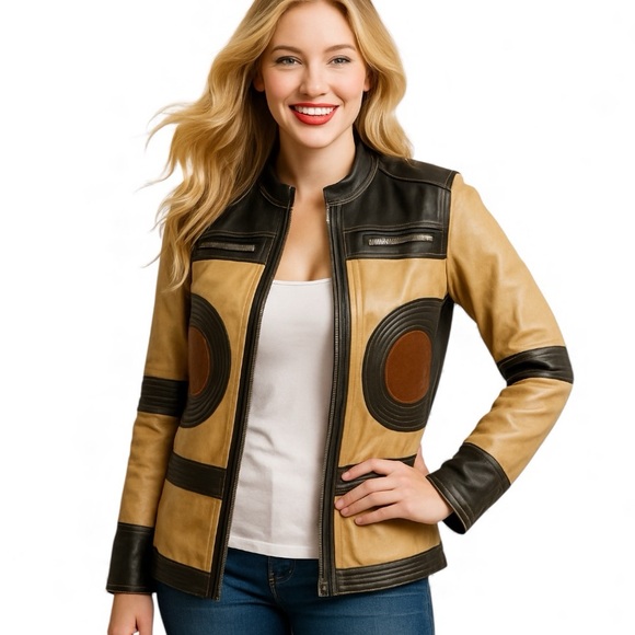 Pam McCoy Jackets & Blazers - Pamela McCoy color block leather moto jacket